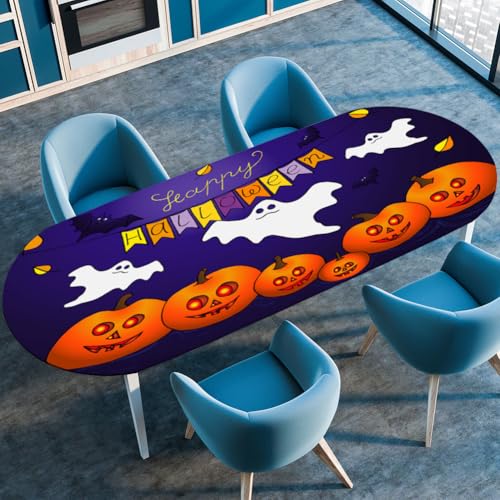 Hixingo Ovale Wasserdicht Tischdecke, 3D-Halloween Tischdecke Abwaschbar, Arbeitsplatte Abdeckung mit Gummizug Rand für Küche, Esszimmer (Violett 1,91x152cm) von Hixingo
