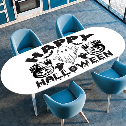 Hixingo Ovale Wasserdicht Tischdecke, 3D-Halloween Tischdecke Abwaschbar, Arbeitsplatte Abdeckung mit Gummizug Rand für Küche, Esszimmer (Weiß,107x183cm) von Hixingo