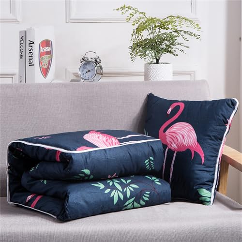 Hixingo Reisedecke Kissen Decke 2 in 1, Wurfkissen Flugzeug Verwandlungskissen Flugzeugdecke Warme Steppdecke für Ruhe Büro Auto Zuhause Schlafen Nickerchen Reisedecke (100 * 150cm,Flamingo) von Hixingo