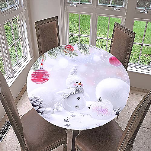 Hixingo Rund Tischdecke 3D Weihnachts Tischdecke, Elastisch Tischdecken Mit Gummizug Rand Abwaschbar Indoor Tischtuch für Weihnachtsfeier, Neujahrsessen (Niedlicher Yeti 1,Durchmesser 90cm) von Hixingo