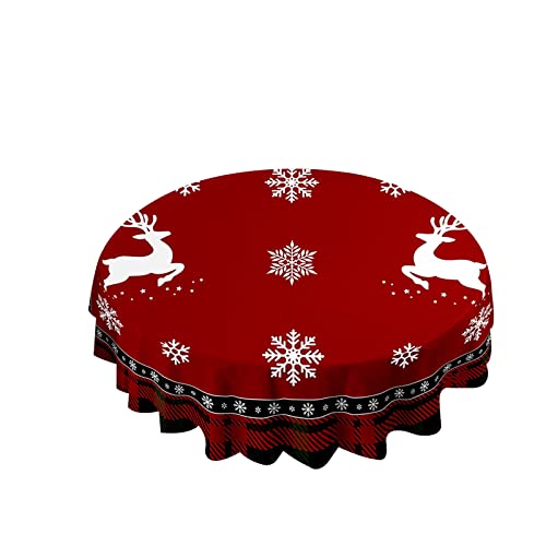 Hixingo Runde Tischdecke Weihnachten, 3D Weihnachtselch Muster wasserdichte Schmutzabweisend Tischdecken Tischtuch Tafeldecke für Esszimmer Küche Garten (Durchmesser 100cm,Schneeflocke) von Hixingo