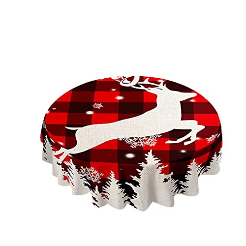 Hixingo Runde Tischdecke Weihnachten, 3D Weihnachtselch Muster wasserdichte Schmutzabweisend Tischdecken Tischtuch Tafeldecke für Esszimmer Küche Garten (Durchmesser 200cm,Weihnachtsbaum) von Hixingo