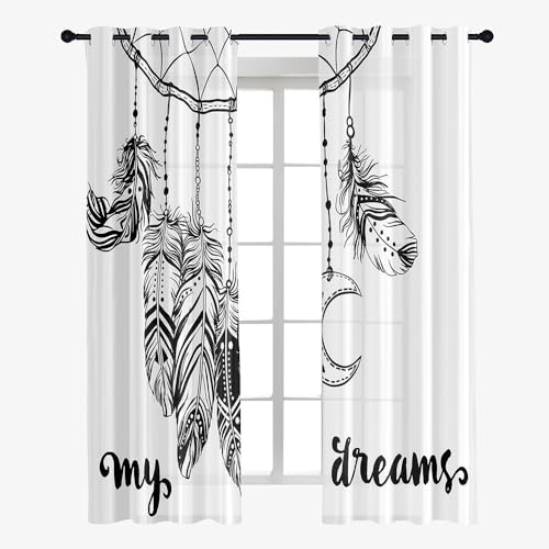 Hixingo Sheer Voile Gardinen Traumfänger Vorhänge, 2er Set Vorhang mit Ösen, Modern Halbtransparent Scheibengardinen Wohnzimmer Küchen (140x244cm,Traumfänger 2) von Hixingo