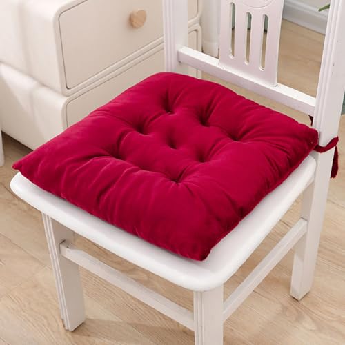 Hixingo Sitzkissen Cozy mit Haltebändern, Weiche Stuhlkissen Waschbar Sitzkissen Stuhl, Einfache Einfarbige Farbe Bodenkissen für Indoor und Outdoor, 35x35cm (2 Stück,Rot) von Hixingo