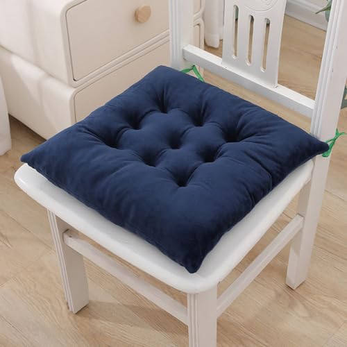 Hixingo Sitzkissen Cozy mit Haltebändern, Weiche Stuhlkissen Waschbar Sitzkissen Stuhl, Einfache Einfarbige Farbe Bodenkissen für Indoor und Outdoor, 35x35cm (4 Stück,Navy Blau) von Hixingo