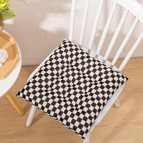 Hixingo Sitzkissen Cozy mit Haltebändern, Weiche Stuhlkissen Waschbar Sitzkissen Stuhl, Schachbrett Bodenkissen für Indoor und Outdoor, 40x40cm (2 Stück,Schwarz-weißes Gitter) von Hixingo