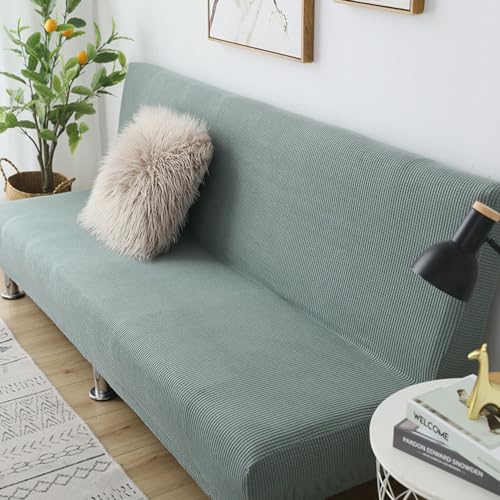 Hixingo Sofa Überzug Ohne Armlehnen, Anti-Rutsch Armloser Sofabezug Einfarbig Couch Überzug, Elastischer Sofabettbezug (1 Sitzer,Grau Grün) von Hixingo