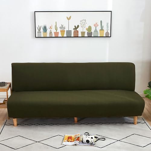 Hixingo Sofa Überzug Ohne Armlehnen, Anti-Rutsch Armloser Sofabezug Einfarbig Couch Überzug, Elastischer Spandex Sofabettbezug (3 Sitzer,Armeegrün) von Hixingo