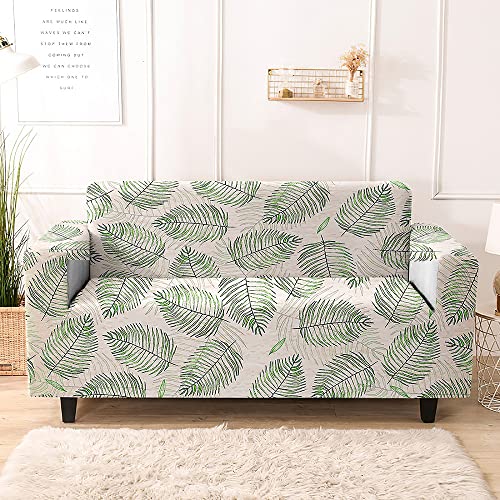 Hixingo Sofabezug rutschfest mit Armlehne, Universal Elastische Sofa Überzug 1/2/3/4 Sitzer, Couch Überzug mit Grünes Blatt, Couchbezug für Wohnzimmer Möbelschutz (Khaki,2 Sitzer) von Hixingo