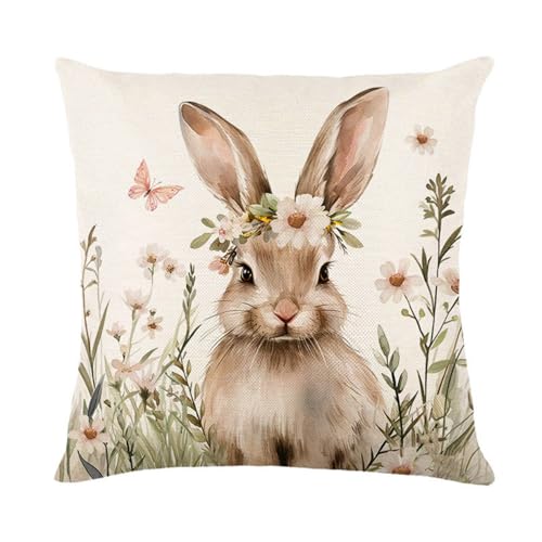 Hixingo Sofakissen mit Füllung und Bezug, 45x45 50x50 Dekokissen mit Füllung Bezug 3D-Druck Taillenkissen Weiches Komfort für Sofa, Bett, Wohnzimmer, Halloween, Weihnachten (Brauner Hase,45x45cm) von Hixingo