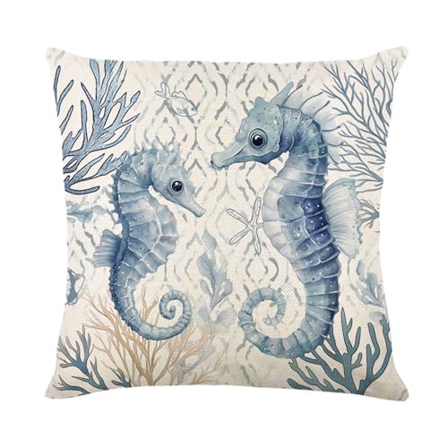 Hixingo Sofakissen mit Füllung und Bezug, 45x45 50x50 Dekokissen mit Füllung Bezug 3D-Druck Taillenkissen Weiches Komfort für Sofa, Bett, Wohnzimmer, Halloween, Weihnachten (Seepferdchen,50x50cm) von Hixingo