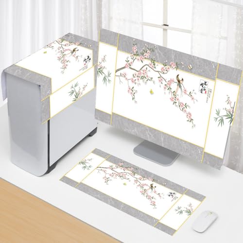 Hixingo Staubschutzhülle für Computer Monitore, 3 Stück Set Tastatur Computer Host Desktop PC Monitor Protector Staubdicht Computer Fall Abdeckungen (20”-22”,Pflaumenblüte) von Hixingo