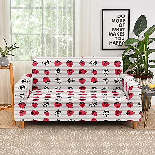 Hixingo Stretch Waschbar Sofa Überzug, Sofa Cover 1 2 3 4 Sitzer 3D Obst, Universal Elastische Weich Couch Überzug, Sofabezug für Wohnzimmer (Köstliche Erdbeeren,2 Sitzer) von Hixingo
