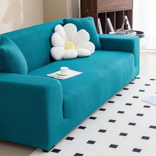 Hixingo Stretch Waschbar Sofa Überzug, Sofa Cover 1 2 3 4 Sitzer Feste Farbe, Universal Elastische Weich Couch Überzug, Sofabezug für Wohnzimmer (Ozeanblau,4 Sitzer) von Hixingo
