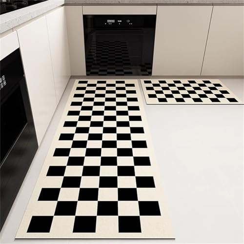 Hixingo Teppich Küche Waschbar rutschfest, Minimalistisch Stil Küchenteppich Absorbierend Küchenläufer Schnelltrocknend Teppich Läufer Küchenmatte Schmutzfangmatte (Checkerboard,40x60cm) von Hixingo