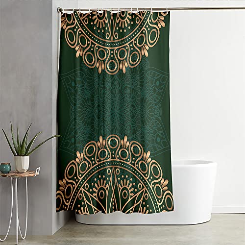 Hixingo Wasserdicht Duschvorhang 3D, Blickdicht Duschvorhänge mit 12 Duschvorhängeringen Duschvorhang Waschbar Duschvorhang Set für Familie (180x180cm,Grün Gold Mandala) von Hixingo