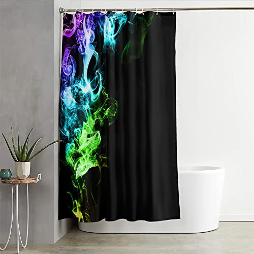Hixingo Wasserdicht Duschvorhang 3D, Blickdicht Duschvorhänge mit 12 Duschvorhängeringen Duschvorhang Waschbar Duschvorhang Set für Familie (180x200cm,Blaugrüne Flamme) von Hixingo