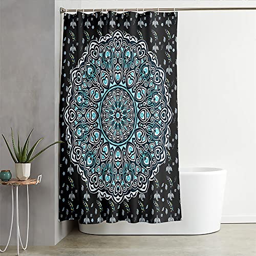 Hixingo Wasserdicht Duschvorhang 3D, Blickdicht Duschvorhänge mit 12 Duschvorhängeringen Duschvorhang Waschbar Duschvorhang Set für Familie (90x180cm,Blau Schwarz Mandala) von Hixingo