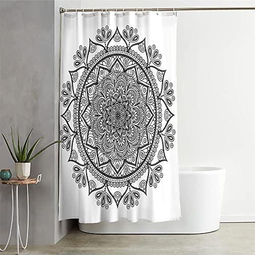 Hixingo Wasserdicht Duschvorhang 3D, Blickdicht Duschvorhänge mit 12 Duschvorhängeringen Duschvorhang Waschbar Duschvorhang Set für Familie (90x180cm,Schwarz Weiß Mandala) von Hixingo
