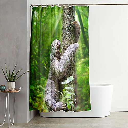 Hixingo Wasserdicht Duschvorhang 3D Faultier Blickdicht Duschvorhänge mit 12 Duschvorhängeringen Duschvorhang Waschbar Duschvorhang Set für Badezimmer Badewanne (180x200cm,Bäume) von Hixingo