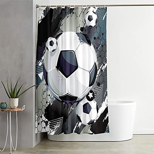 Hixingo Wasserdicht Duschvorhang 3D Fußball Blickdicht Duschvorhänge mit 12 Duschvorhängeringen Duschvorhang Waschbar Duschvorhang Set für Badezimmer Badewanne (150x180cm,3D -Fußball) von Hixingo
