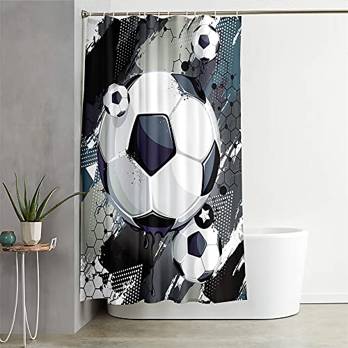 Hixingo Wasserdicht Duschvorhang 3D Fußball Blickdicht Duschvorhänge mit 12 Duschvorhängeringen Duschvorhang Waschbar Duschvorhang Set für Badezimmer Badewanne (180x180cm,3D -Fußball) von Hixingo