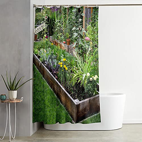 Hixingo Wasserdicht Duschvorhang 3D Garten, Blickdicht Duschvorhänge mit 12 Duschvorhängeringen Duschvorhang Waschbar Duschvorhang Set für Familie (180x200cm,Grünzeug für den Garten) von Hixingo