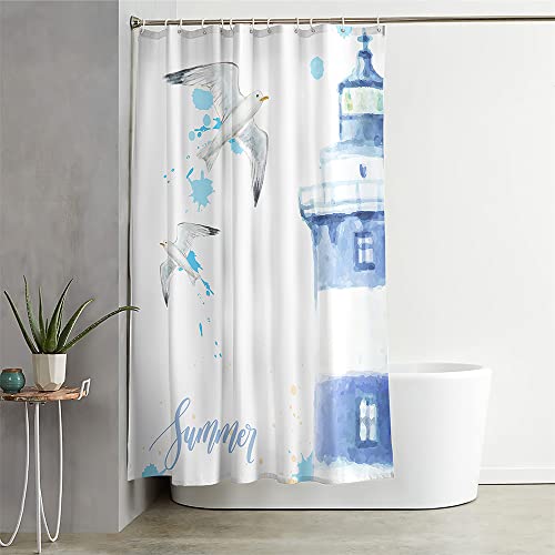 Hixingo Wasserdicht Duschvorhang 3D Möwe Blickdicht Duschvorhänge mit 12 Duschvorhängeringen Duschvorhang Waschbar Duschvorhang Set für Badezimmer Badewanne (180x200cm,Leuchtturm) von Hixingo