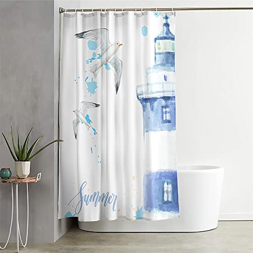 Hixingo Wasserdicht Duschvorhang 3D Möwe Blickdicht Duschvorhänge mit 12 Duschvorhängeringen Duschvorhang Waschbar Duschvorhang Set für Badezimmer Badewanne (90x180cm,Leuchtturm) von Hixingo