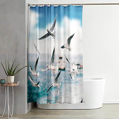 Hixingo Wasserdicht Duschvorhang 3D Möwen Blickdicht Duschvorhänge mit 12 Duschvorhängeringen Duschvorhang Waschbar Duschvorhang Set für Badezimmer Badewanne (180x200cm,Strand B) von Hixingo