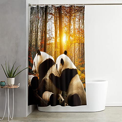 Hixingo Wasserdicht Duschvorhang 3D Panda, Blickdicht Duschvorhänge mit 12 Duschvorhängeringen Duschvorhang Waschbar Duschvorhang Set für Familie (180x200cm,Panda D) von Hixingo