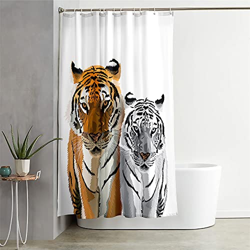 Hixingo Wasserdicht Duschvorhang 3D Tiger, Blickdicht Duschvorhänge mit 12 Duschvorhängeringen Duschvorhang Waschbar Duschvorhang Set für Familie (120x180cm,Weißer Tiger und Tiger) von Hixingo