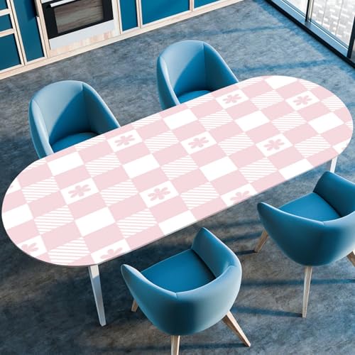 Hixingo Wasserdicht Tischdecke, 3D-Karo Tischdecke Abwaschbar, Ovale Arbeitsplatte Abdeckung mit Gummizug Rand für Küche, Esszimmer (Rosa,114x142cm) von Hixingo