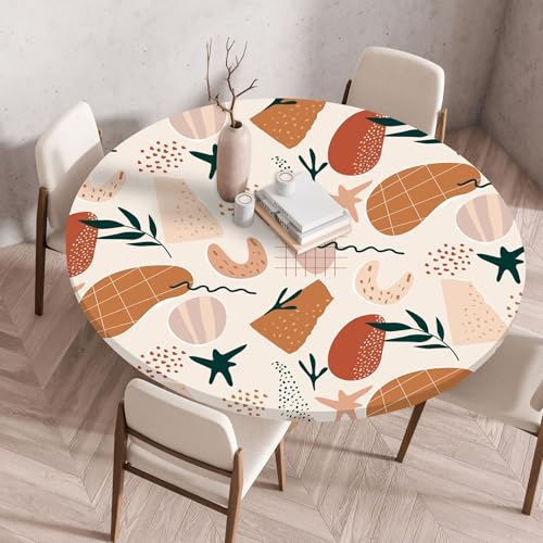 Hixingo Wasserdicht Tischdecke, Abstrakte Blume Blätter Elastisch Tischdecken, Rund Arbeitsplatte Abdeckung mit Gummizug Rand für Küche, Esszimmer, Schlafzimmer (Rosa Cafe,70CM) von Hixingo