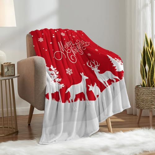 Hixingo Weihnachten Kuscheldecke Flanell Fleecedecke Decke, Flauschige Weich Warm Wohndecke für Sofa Bett, Sofadecke Couchdecke Tagesdecke Couch Blanket (150x200cm,Rot) von Hixingo