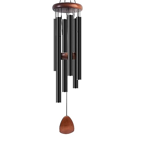 Hixingo Windspiele fur Draußen Hangend, Holz Bambus-Windspiel zum Basteln Aluminiumle Legierung Röhren Klangspiel Wind Chimes für Garten, Hof, Terrasse (Schwarz,37 Zoll) von Hixingo