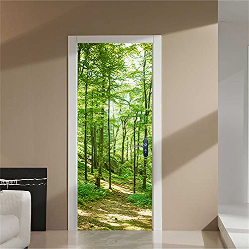 Hiyfe Türtapete Selbstklebend Türposter Türfolie 77x200cm 3D PVC Türtapeten Türaufkleber Grüner Wald TüraufkleberTürsticker Tür Aufkleber Für Schlafzimmer Fototapete von Hiyfe