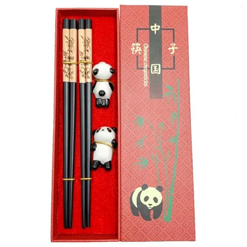 HiyyFloy Chinesisches Essstäbchen-Set Halter, 2 Paar, rutschfeste Panda-essstäbchen, Geschenkset, Handgefertigtes Geschirr, Geschirr-Set Für Zuhause von HiyyFloy