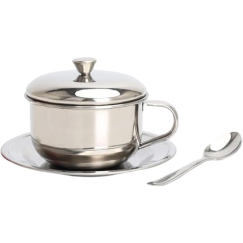 HiyyFloy Teetassen- Und Untertassen-Set, Espressotasse Aus Edelstahl Untertasse Und Löffel, Kaffeebecher-trinkgeschirr Für Latte, Cappuccino, Milch, Tee von HiyyFloy