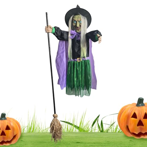 Hjatirace Fliegende Hexe Halloween Dekoration - Gruselige Fliegende Hexe Halloween-Dekorationen für den Garten - Grusel Deko Für Garten Terrasse Haus Innen- Und Außenbereich von Hjatirace