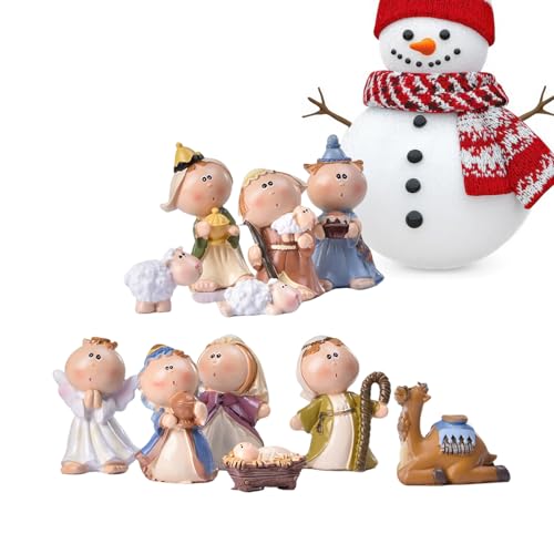 Hjatirace Kleines Krippenset | 11 Teile Heilige Familie Weihnachtskrippe Tischdekoration | Figuren Für Schrank Und Innenbereich | Wohnzimmer Wohnung Schlafzimmer Büro Party Hochzeiten Feiertage von Hjatirace