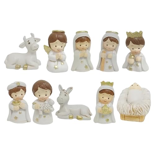 Hjatirace Krippenfiguren-Set | Urlaub Jesus Geburt Harz – handbemaltes Jesuskind Maria Josef Skulpturen Ornament Statue für christliche Familien Zuhause Kirche Tisch Kamin Urlaub von Hjatirace