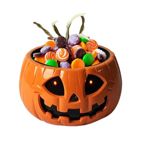 Hjatirace Kürbis-Süßigkeitenschale, Kürbis-Süßigkeitenschale – Zuckerbehälter mit beweglicher Skelett-Hand für Versammlungen, , Klassenzimmer, Geburtstag, Halloween, Party, Hinterhof, Zuhause von Hjatirace