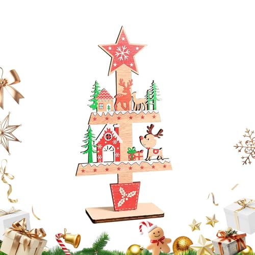 Hjatirace Weihnachtlicher Tafelaufsatz mit Rentier, Holz-Tischschild mit Baum, Schreibtisch-Ornament, Winter-Mittelstück für Bauernhaus, Zuhause, Party, , saisonale Präsentation von Hjatirace