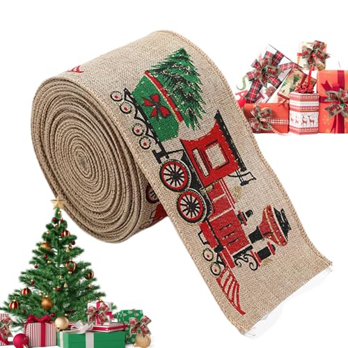Hjatirace Weihnachtsbaumband,Weihnachtsband mit Draht,Urlaubsverpackungs-Streamer - Dekorative Schleifen-Accessoires, Bauernhaus-Dekoration, Schneeflocken-Karo-Fahrzeug-Weihnachtsband für von Hjatirace