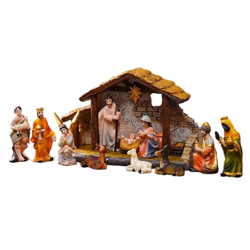 Hjatirace Weihnachtskrippen-Set 3,5 cm hoch – Jesus-Krippe, religiöse Harz-Figur, Dekorationen für Tisch, Hof, Kirche, Outdoor, Familie, Rasen, Zuhause, saisonal von Hjatirace