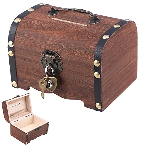 HAOBIN Vintage Holz Schatztruhe Holztruhe Schatzkiste Vintage Look Kleine Schatztruhe Aus Holz Piratenschatztruhe Holz-Schatzkisten Schatztruhen Mit Schloss Geeignet Zum Aufbewahren Und Dekorieren von HAOBIN