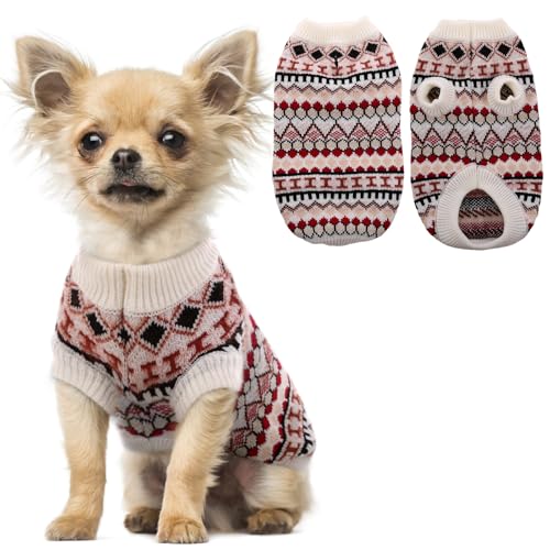 Hjumarayan Boho Hundepullover - Weihnachtspullover für Kleine Hunde, Schöner Dicken Pulli, Französische Bulldogge Chihuahua (Rot XS) von Hjumarayan
