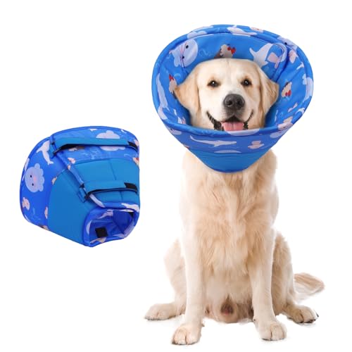 Hjumarayan Halskrause Hund Weich - Hundekragen Leckschutz, Schutzkragen Hund Wasserdicht Kragen nach OP, Leicht Trichter Verhinderung von Wunden Leckt oder Kratzt (Dunkelblau XL) von Hjumarayan