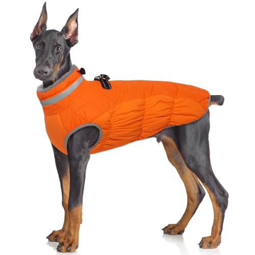 Hjumarayan Hundemantel Grosse Hunde - Hundemantel Winter Wintermantel Hund mit Geschirr Hundejacke Wasserdicht Hunde Mantel Gefüttert, Outdoor Hundemantel Hunter Labrador (Orange 3XL) von Hjumarayan